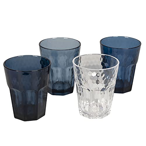 #11 4x Trinkglas Set - 400 ml - Glasset klar blau - Wasserglas Gläser - Polycarbonat Glas ideal für Camping Küche von #11