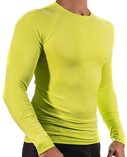 13MW Professionelles Thermo-Shirt für Herren, verstärkter Stoff, atmungsaktiv (Neongelb, M-L) von 13MW