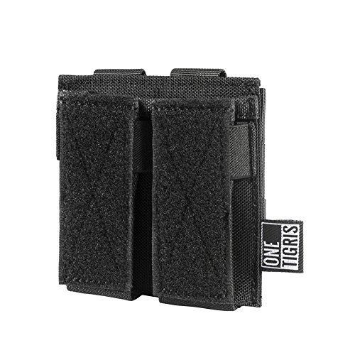 OneTigris MOLLE Taktische Pistole Magazinetasche mit 1/2 Mag Pouch für M1911/92F/GLOCK|MEHRWEG Verpackung (Schwarz - Doppel Pistole) von OneTigris