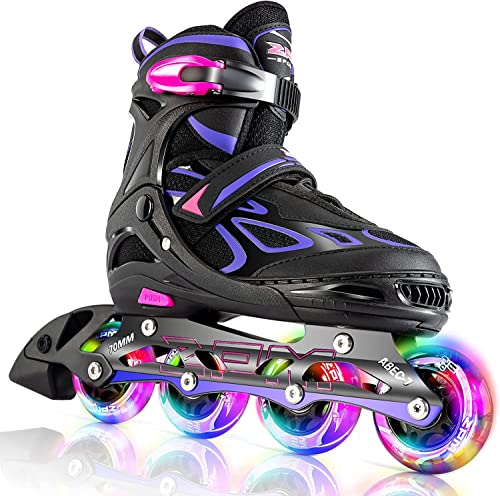 2PM SPORTS Verstellbar Inliner für Kinder, Leucht Inline Skates Rollschuhe für Damen/Herren (Violett XL) von 2PM SPORTS