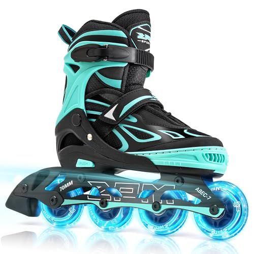 2PM SPORTS Verstellbar Inliner für Kinder, Leucht Inline Skates Rollschuhe für Damen/Herren (Green S) von 2PM SPORTS