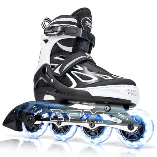 2PM SPORTS Verstellbar Inliner für Kinder, Leucht Inline Skates Rollschuhe für Damen/Herren (White L) von 2PM SPORTS