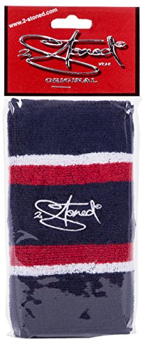 Original 2stoned Schweißband Kingsize XXL 15cm Navy-Rot-Weiss mit Stick in Weiss von 2Stoned