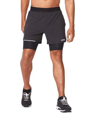 2XU Herren Aero 2-in-1 5" Short, Schwarz/Silver Reflective, M von 2XU