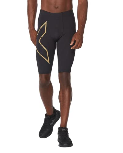 2XU Men's Light Speed Compression Shorts, Black/Gold Reflective, XXL von 2XU
