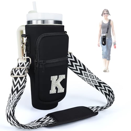 Wasserflaschenhalter mit Gurt für Stanley Trinkbecher, Initiale A-Z, mit Tasche, Handytasche, Griff, Crossbody-Trinkflaschenhalter, Hülle für Wandern, Camping, Fitnessstudio von 2win2buy