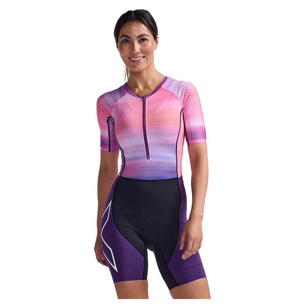 2xu Aero Sleeved Short Sleeve Trisuit Rosa L Frau von 2xu