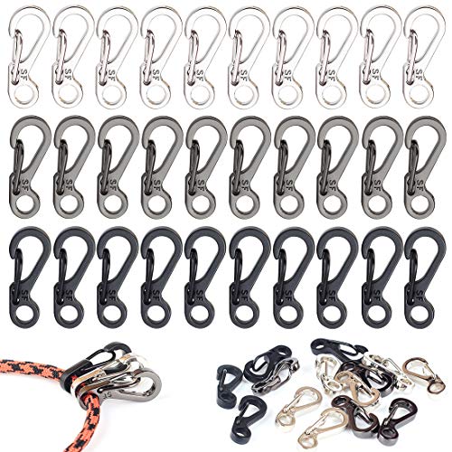 30 STÜCKE Mini SF Karabiner Clips Kleine Feder Karabiner Tiny Karabiner Schnalle Rucksack Verschlüsse EDC Schlüsselbund für Camping Flasche Mit Zubehör Paracod Tactical Survival Gear (30 Stück) von MOAMUN