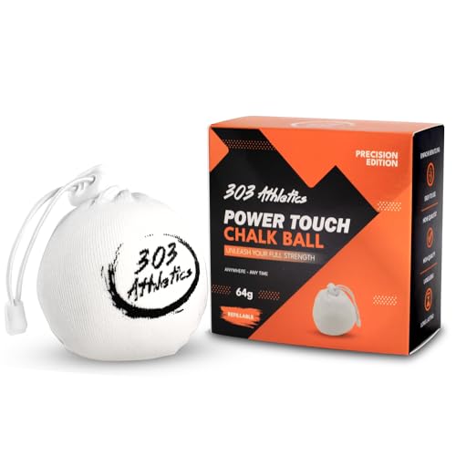 303 Athletics PowerTouch Chalk Ball - 64g, Wiederbefüllbarer Kletterkreideball für Bouldern, Fitness, Turnen und Crossfit - Optimiert für maximalen Grip von 303 Athletics