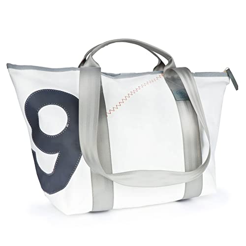 360 Grad Reisetasche, Weekender, Sporttasche, Schlepper Mini aus Segeltuch, Weiss, mit RV, Zahl grau, Gurt beige von 360°