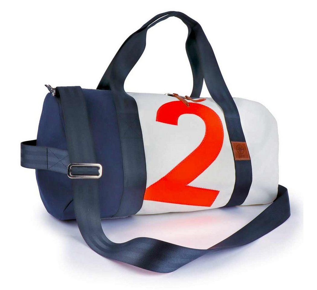 360Grad Reisetasche Reisetasche recyceltes Segeltuch Pirat Weiß Blau Zahl Orange von 360Grad