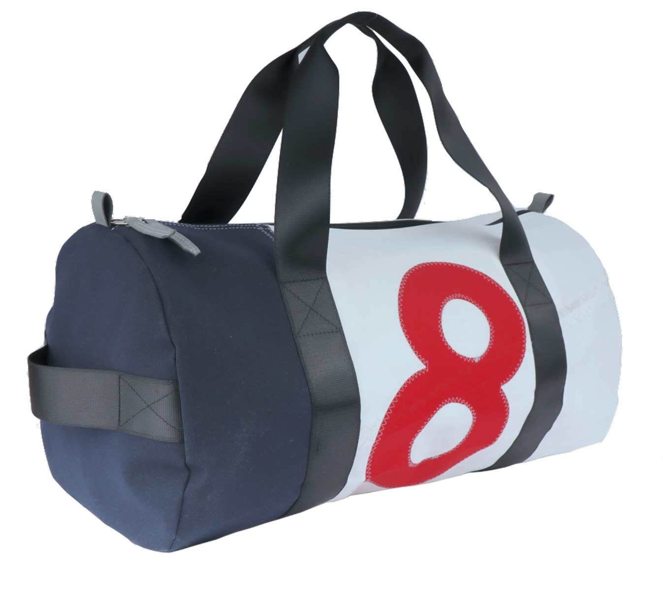 360Grad Reisetasche Reisetasche recyceltes Segeltuch Pirat Weiß Blau Zahl Rot von 360Grad