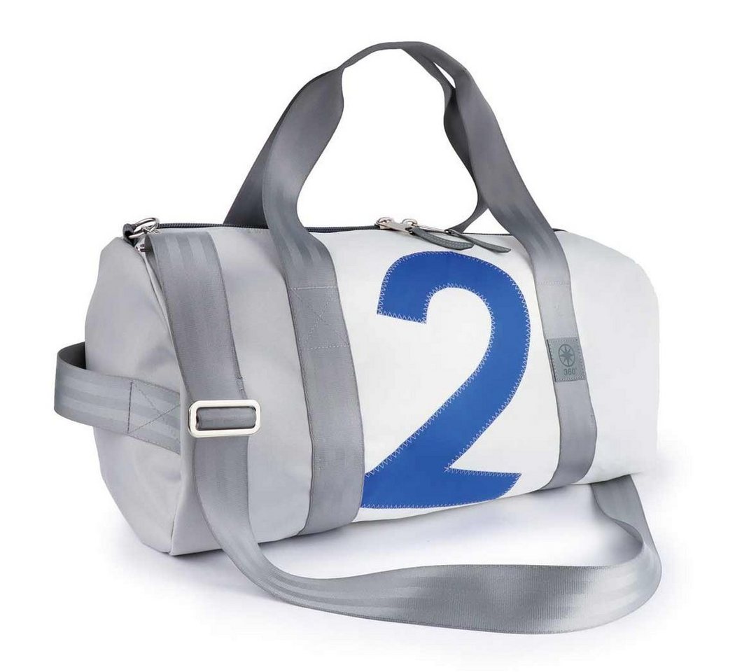 360Grad Reisetasche Reisetasche recyceltes Segeltuch Pirat Weiß Grau Zahl Blau von 360Grad