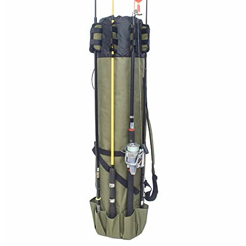 Angelrutentasche, tragbarer Angelruten-Trage-Aufbewahrungstasche hoher Kapazität, multifunktionaler wasserdichter Rutentasche für 5 Stangen und Tackle (Armeegrün) von 3DTengkit