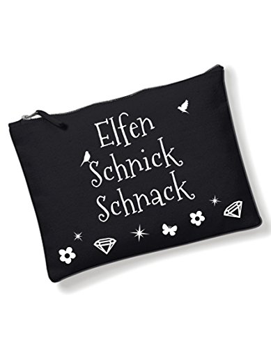 Kosmetiktasche Elfen Schnick Schnack mit coolem Spruch Kulturbeutel schwarz Make Up kleine Tasche von 3 Elfen von 3Elfen
