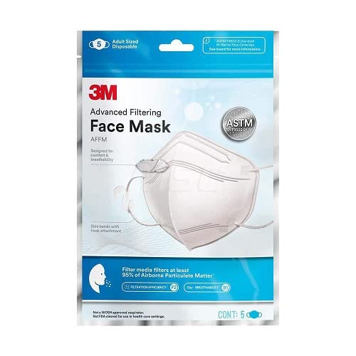 3M AFFM-5 Advanced Filtering Gesichtsmaske, Seitenbänder mit Hakenbefestigung, Einheitsgröße, 5 Stück, Weiß von 3M
