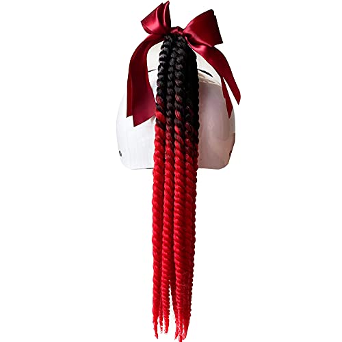 3T-SISTER Helm-Pigtails für Motorradhelm, Pferdeschwanz, gewelltes Haar, 50,8 cm, Ombre Schwarz bis Rot von 3T-SISTER