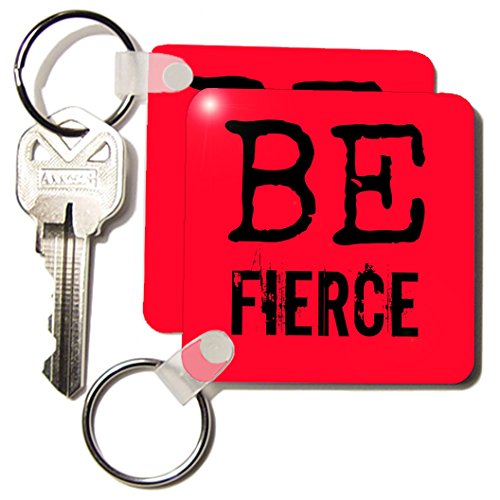 3dRose BE Fierce, red Background - Key Chains, 2.25 by 2.25-inch, Set of 2 Schlüsselanhänger, 6 cm, Mehrfarbig (Varies) von 3dRose