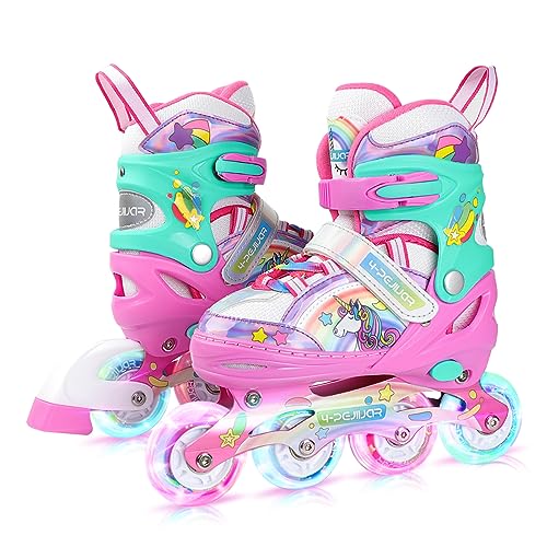 Einhorn Inliner für Mädchen Kinder Größen Verstellbar Mit Allen Leuchtenden Rädern Regenbogen Inline Skates für Anfänger Teenager Weihnachts und Geburtstags Geschenke von 4-Pejiijar