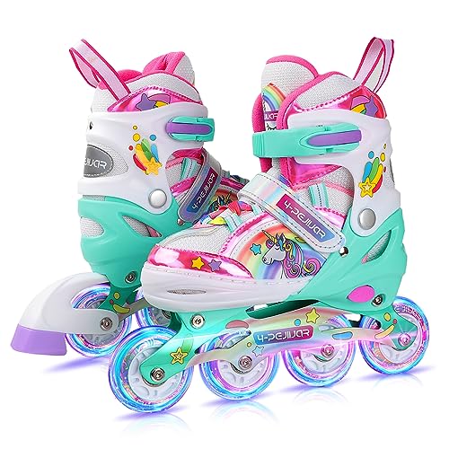 Einhorn Inliner für Mädchen Kinder Größen Verstellbar Mit Allen Leuchtenden Rädern Regenbogen Inline Skates für Anfänger Teenager Weihnachts und Geburtstags Geschenke von 4-Pejiijar