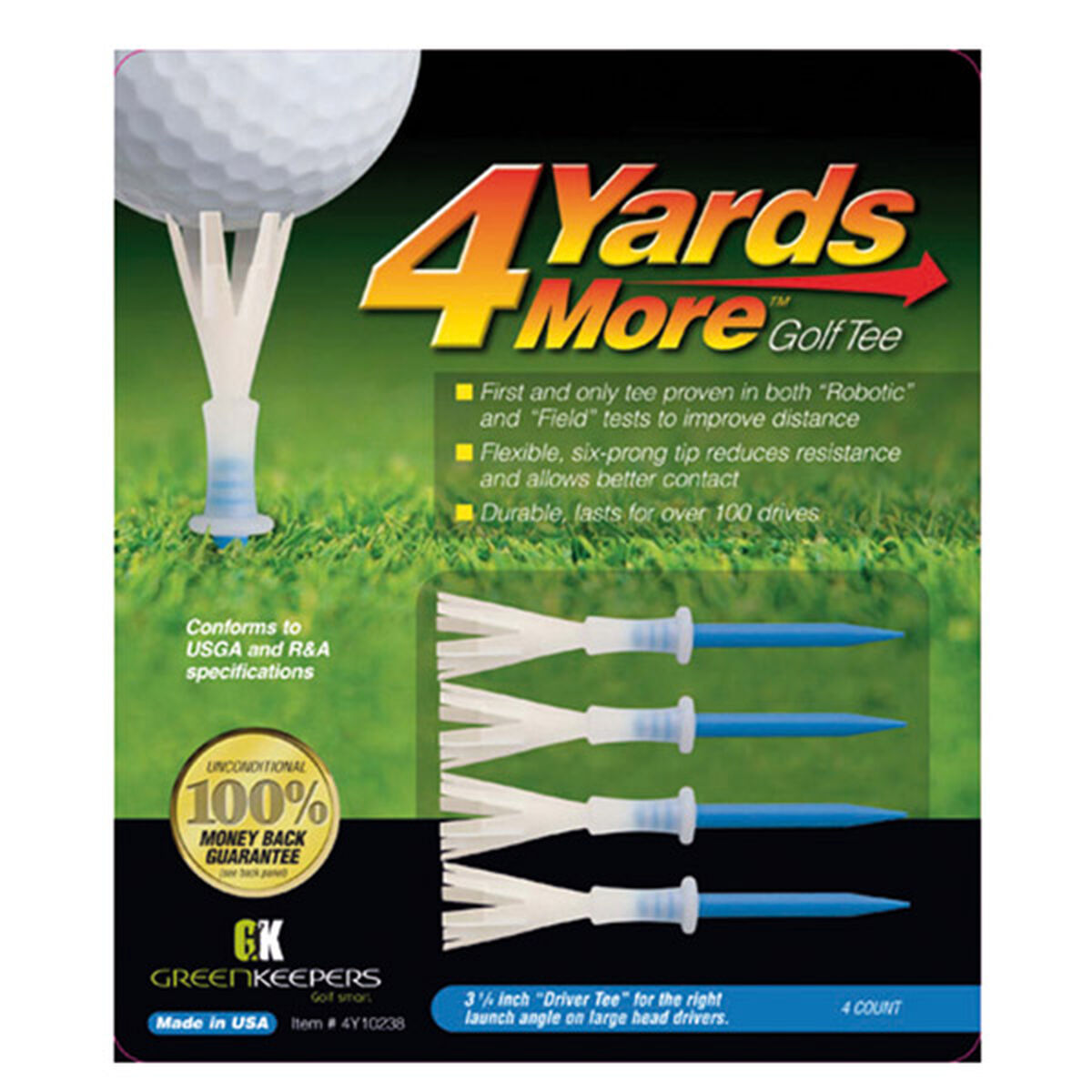 4 Yards More Blue Pack of 4 Golf Driver Golf Tees, Size: 3 1/4", 3 1/4 inches | American Golf von 4 Yards More