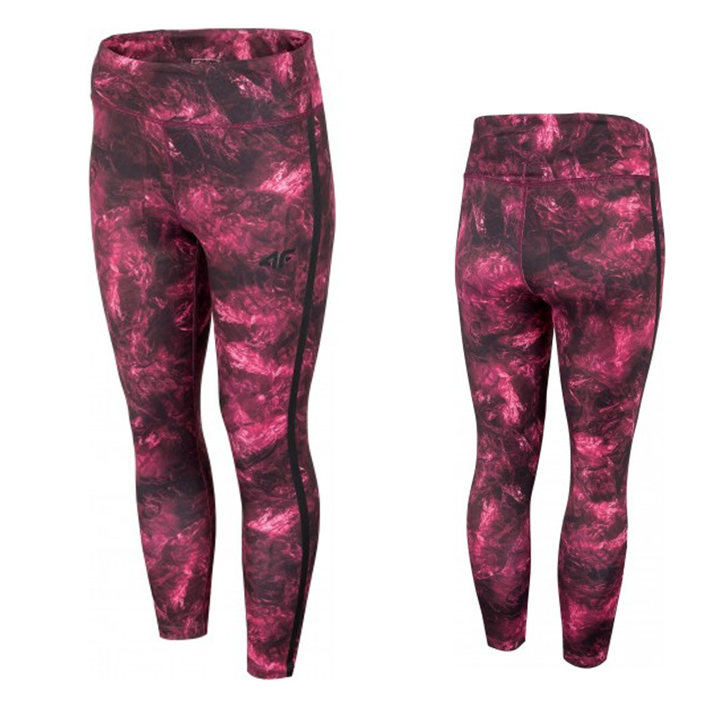 4F - Damen Sport Leggings Sporthose mit Schlüsselfach, schwarz rosa von 4F
