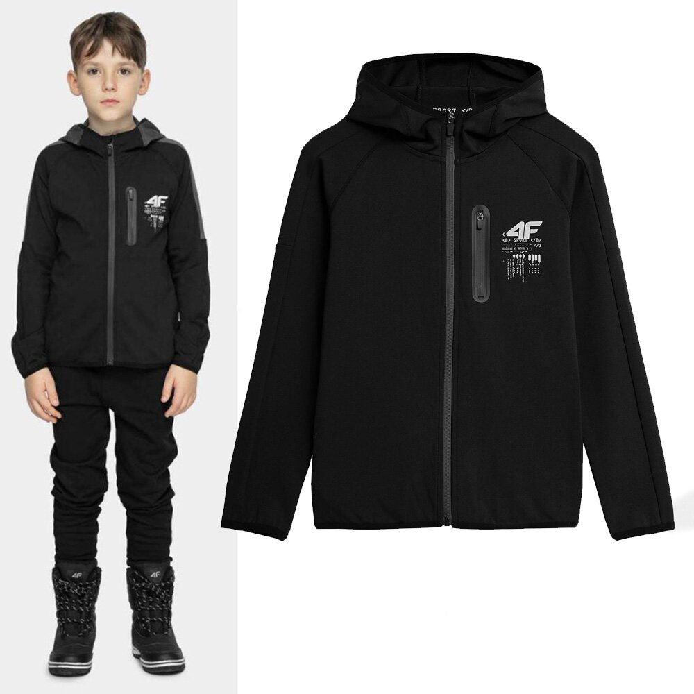 4F Sport - Kinder Sportjacke, Trainingsjacke Zip Hoodie, schwarz von 4F