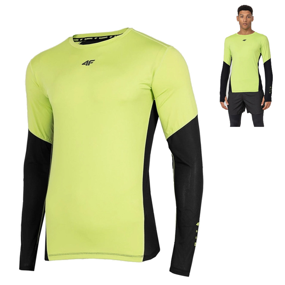 4F dry - Herren Sport Langarmshirt, Laufshirt mit Daumenloch, schwarz grün von 4F