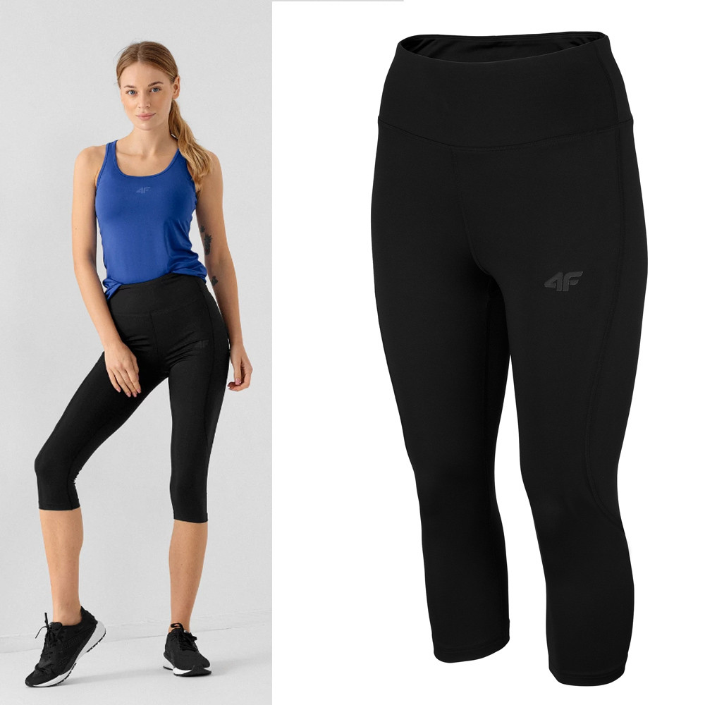 4F - schnelltrocknende Damen 3/4 Sport Leggings - Laufhose, schwarz von 4F