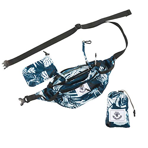 4Monster 2L Gürteltasche Wasserabweisend, Tragbare Bauchtasche Ultraleicht, Portable Hüfttasche für Damen Herren Outdoor Sport Reise Wandern (Blume Blau, 2L) von 4Monster