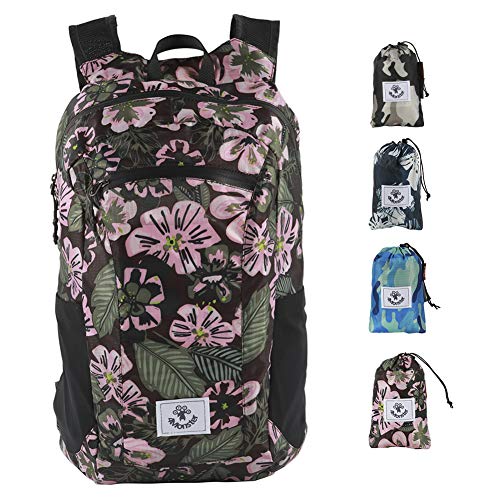 4Monster Faltbarer Rucksack Ultra Leicht, Unisex Tagesrucksack Outdoor, Wasserdichter Wanderrucksack für Camping Wandern Reisen Sport Klettern Radfahren (Blume Rosa, 16L) von 4Monster