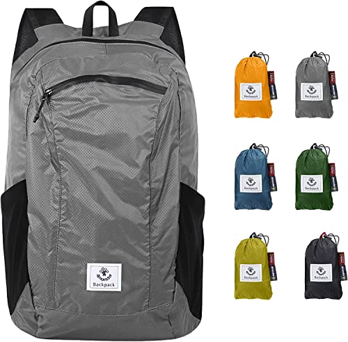 4Monster Faltbarer Rucksack Ultra Leicht, Unisex Tagesrucksack Outdoor, Wasserdichter Wanderrucksack für Camping Wandern Reisen Sport Klettern Radfahren (Grau, 32L) von 4Monster