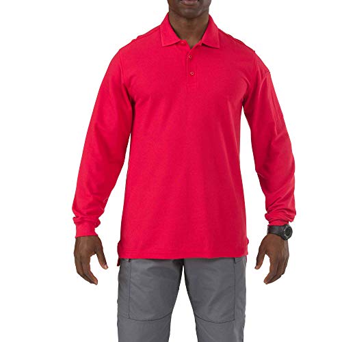 5.11 Herren Langarm Utility, Herren, Henley Shirt, Men's Utility Long Sleeve Polo Shirt, Range Red, Small von 5.11