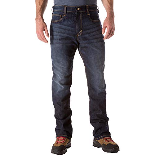 5.11 Tactical Defender-Flex Straight Jeans, Mechanisches Stretch-Gewebe, Klassische Taschen, Stil 74477 Lange Klassische Hose, Herren, Dark Wash Indigo, 34W x 36L von 5.11