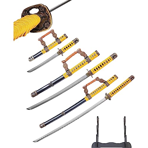 Tachi Schwert Set - Katana Schwert Echt Metall Wakizashi, Tanto - Samurai Schwert aus Stahl - Samurai Schwerter als Anime Deko - Japanisches Sword mit Schwertständer HKS013 von 57 SPECIAL REPLICAS