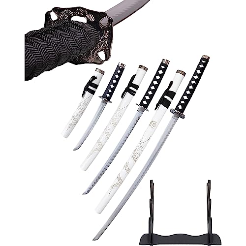 Weißer Drache Schwert Set - Katana Schwert Echt Metall Wakizashi, Tanto - Samurai Schwert aus Stahl - Samurai Schwerter als Anime Deko - Japanisches Sword mit Schwertständer HK1101 von 57 SPECIAL REPLICAS