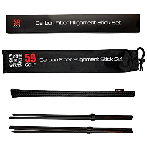 59Golf - Kohlefaser-Ausrichtungs-Set für Golfschläger: 2 x Tour Pro Carbon Sticks + 1 x PU-Leder-Ausrichtungsstab-Abdeckung von 59Golf