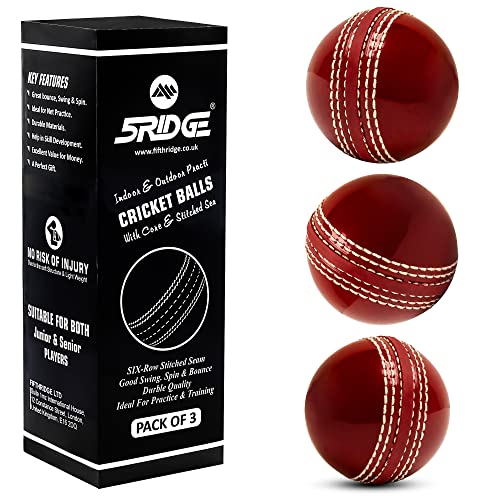 5RIDGE 3 x Cricketbälle für das Training, weicher und sicherer Gummi-Übungsball mit echter genähter Naht und Kern für Sprungkraft, Schaukel und Spin, ideal für Training, Spiel und Gartenspiel von 5RIDGE