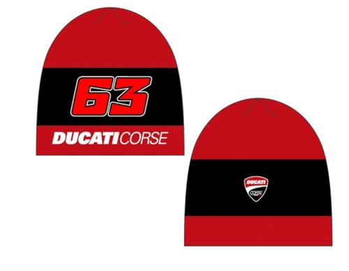 63 Herren Bagnaia Ducati Dual Line Beanie-Mütze, rot, Einheitsgröße von Valentino Rossi