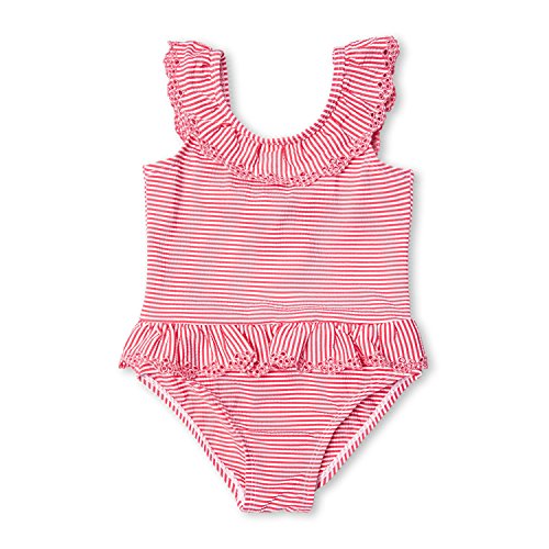 7-Mi 5T kleine Mädchen Zerzauste rosafarbene gestreifte Badeanzüge Einteilige Bikini Badebekleidung von 7-Mi