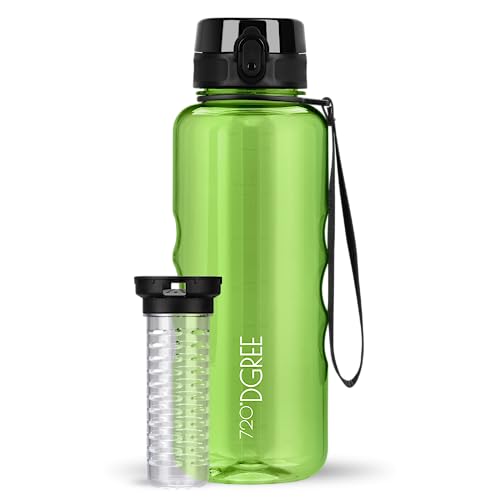 720°DGREE Trinkflasche 1,5l “uberBottle“ crystalClear +Früchtebehälter - BPA-Frei, Auslaufsicher - Wasserflasche für Gym, Fitness, Outdoor, Wandern - XL Tritan Sportflasche: Groß, Leicht, Stoßfest von 720°DGREE