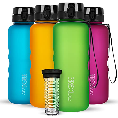 720°DGREE Trinkflasche 1,5l “uberBottle“ softTouch +Früchtebehälter - BPA-Frei - Wasserflasche für Gym, Fitness, Outdoor, Wandern - XL Tritan Sportflasche: Groß, Leicht, Stoßfest, Wiederverwendbar von 720°DGREE