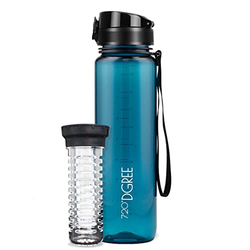 720°DGREE Trinkflasche 1l “uberBottle“ crystalClear +Früchtebehälter - BPA-Frei, Auslaufsicher - Wasserflasche für Sport, Fitness, Uni, Outdoor - Tritan Sportflasche Leicht, Stoßfest, Wiederverwendbar von 720°DGREE