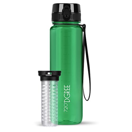 720°DGREE Trinkflasche 1l “uberBottle“ crystalClear +Früchtebehälter - BPA-Frei, Auslaufsicher - Wasserflasche für Sport, Fitness, Uni, Outdoor - Tritan Sportflasche Leicht, Stoßfest, Wiederverwendbar von 720°DGREE