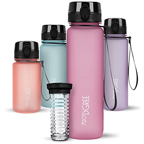 720°DGREE Trinkflasche 1l “uberBottle“ softTouch +Früchtebehälter - BPA-Frei - Schlanke Wasserflasche für Sport, Fitness, Fahrrad, Uni, Outdoor - Tritan Sportflasche Leicht, Stoßfest, Wiederverwendbar von 720°DGREE