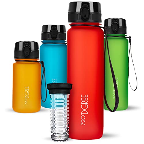 720°DGREE Trinkflasche 1l “uberBottle“ softTouch +Früchtebehälter - BPA-Frei - Schlanke Wasserflasche für Sport, Fitness, Fahrrad, Uni, Outdoor - Tritan Sportflasche Leicht, Stoßfest, Wiederverwendbar von 720°DGREE