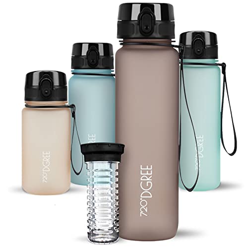 720°DGREE Trinkflasche 1l “uberBottle“ softTouch +Früchtebehälter - BPA-Frei - Schlanke Wasserflasche für Sport, Fitness, Fahrrad, Uni, Outdoor - Tritan Sportflasche Leicht, Stoßfest, Wiederverwendbar von 720°DGREE