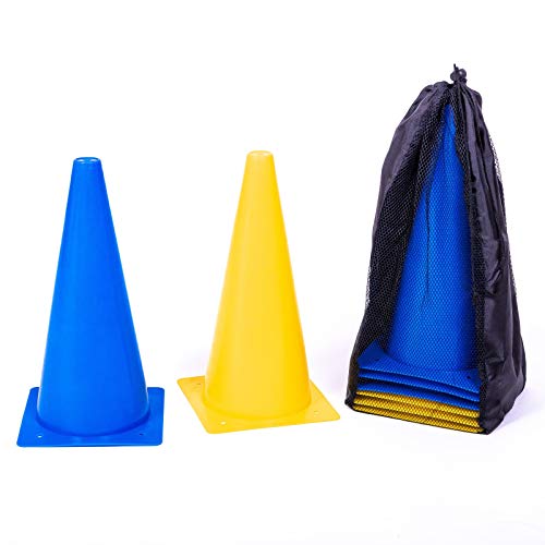 8LevelUp Pylonen 8er Set - 30 cm Hütchen (4 gelbe und 4 Blaue Kegel - flexibel, sicher und robust) mit Tasche für Fußball, Reitsport, Hundetraining, Pferdetraining, Agility Training für Hunde von 8LevelUp
