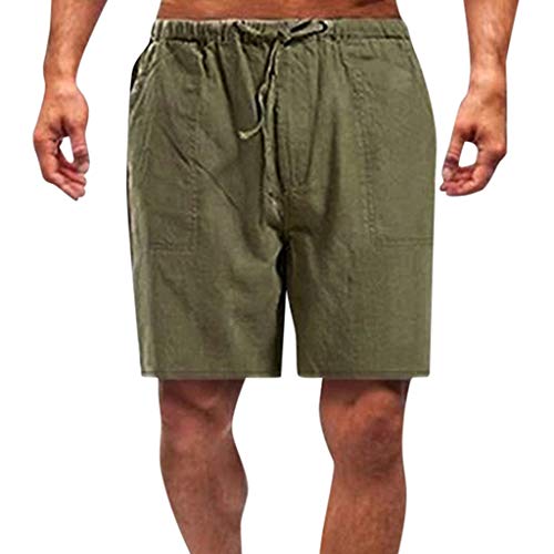 Herren Leinenshorts Shorts aus 55% Leinen & 45% Polyester| Kurze Regular Fit Hose Leinen-Shorts Sommerhose Leinenhose Herrenshorts Short Men Pants Freizeithose kurz für Männer (Armeegrün, XL) von 95sCloud