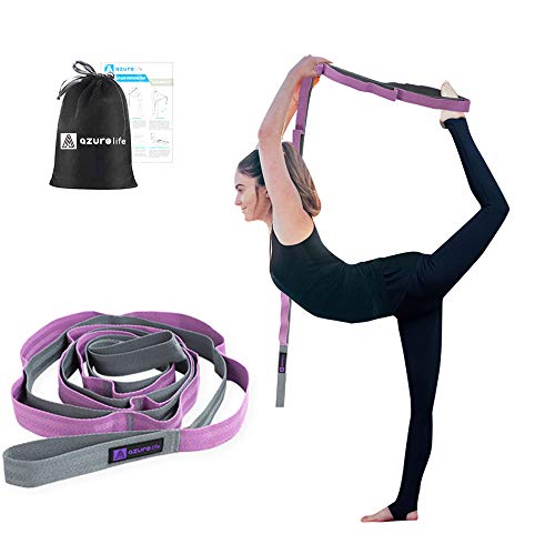 A AZURELIFE Hochwertiges, strapazierfähiges Baumwoll-Stretchband mit 10 oder 12 Schlaufen, nicht elastischer Yoga-Gurt zum Dehnen, Multi-Loop-Fitness-Stretchband für Physiotherapie, Yoga, Pilates und von A AZURELIFE